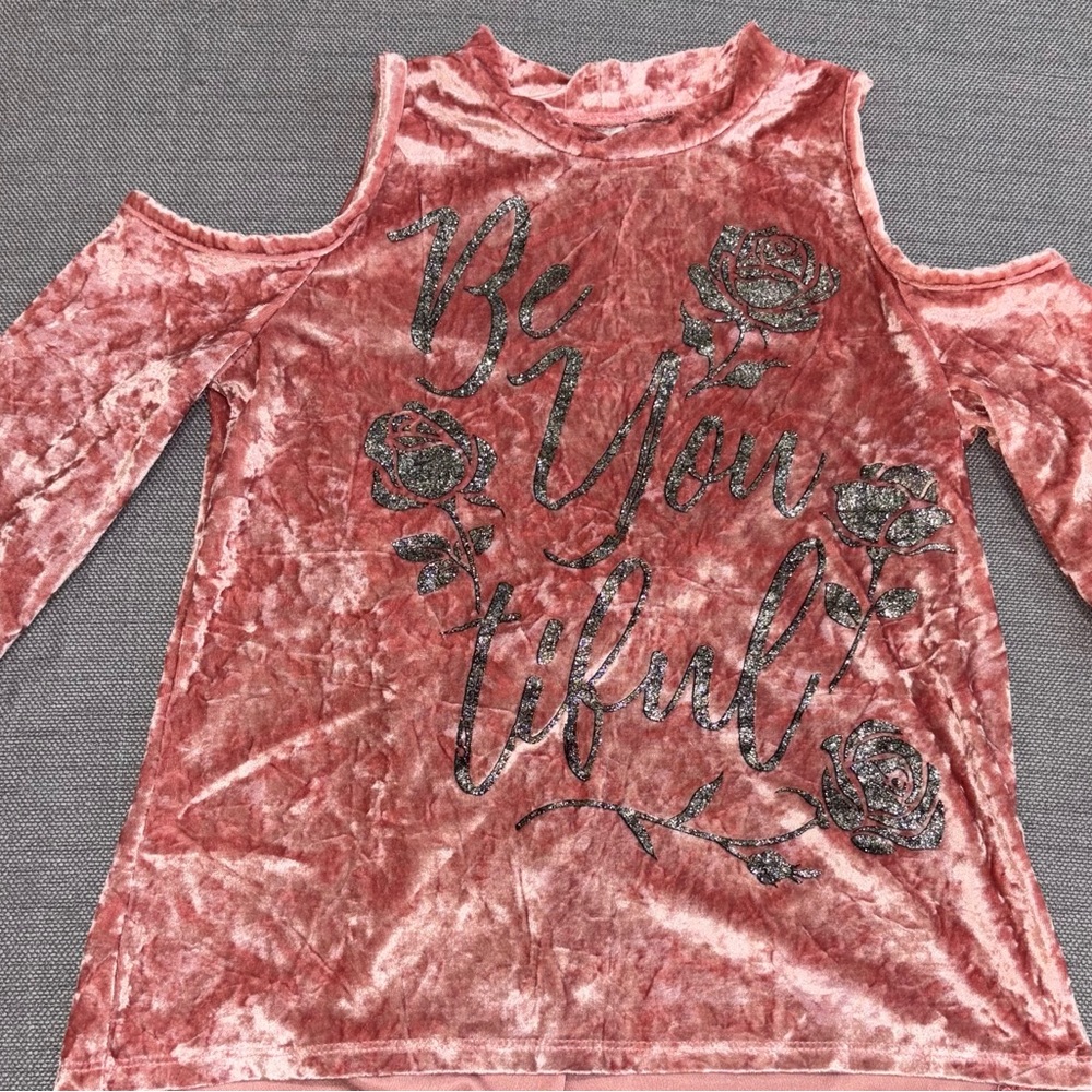 Beautees Pink Long Sleeve Tee with Glitter Design